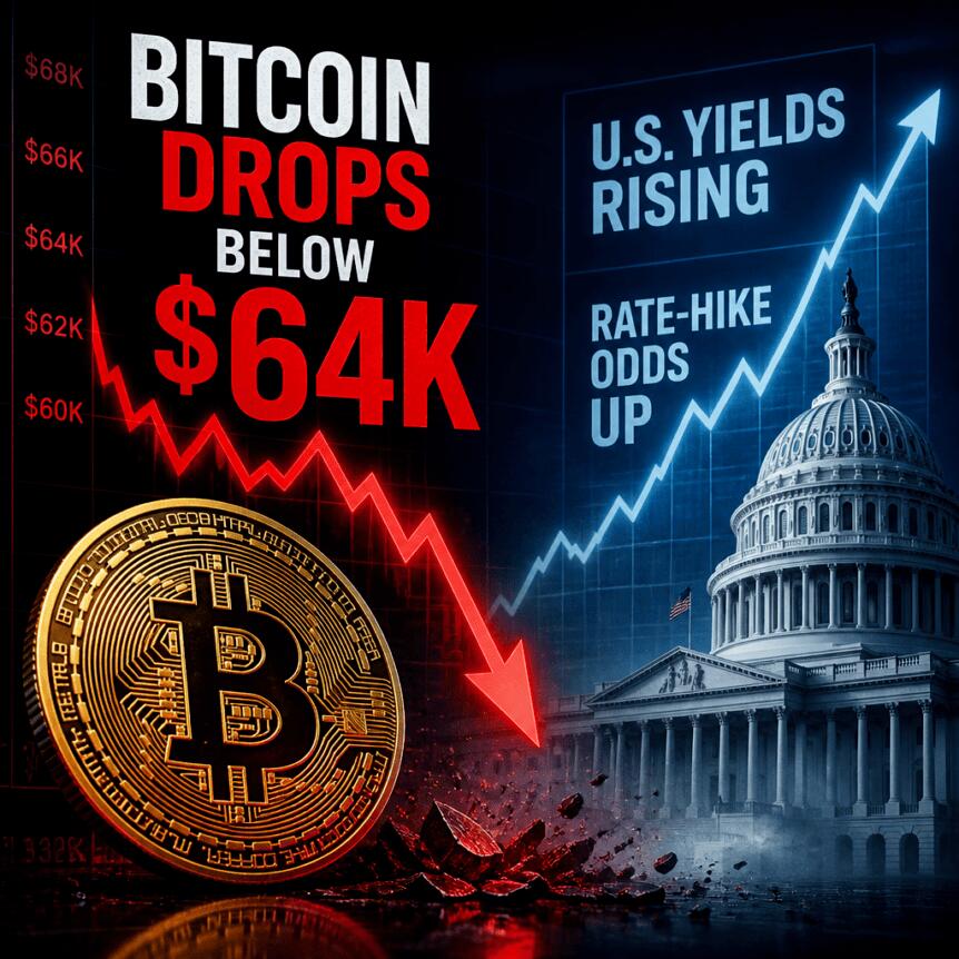 Bitcoin cae por debajo de los $64K mientras el aumento de los rendimientos de EE. UU. eleva las probabilidades de subidas de tasas