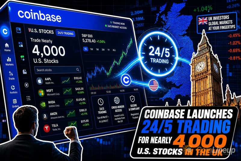 Coinbase Avvia il Trading 24/5 per Quasi 4.000 Azioni Statunitensi nel Regno Unito