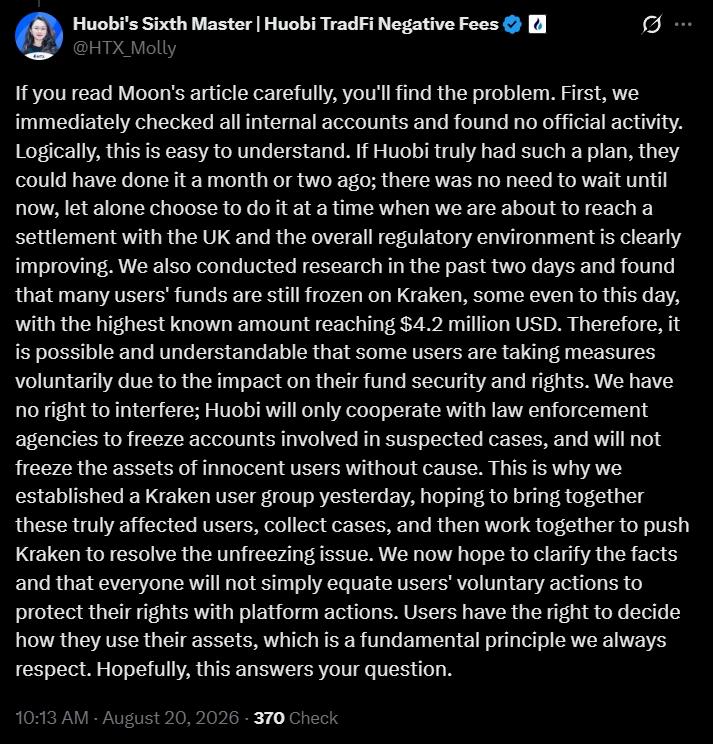 Un dirigente di HTX nega il legame con l’address poisoning nella disputa con Kraken
