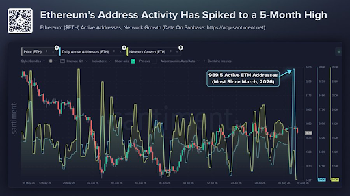 以太坊活躍地址在 ETF 資金流入與 Robinhood Chain 活動推動下攀升至五個月新高