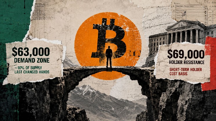 Bitcoin на неделе CPI зажат между зоной спроса на цепи $63,000 и сопротивлением держателей у $69,000