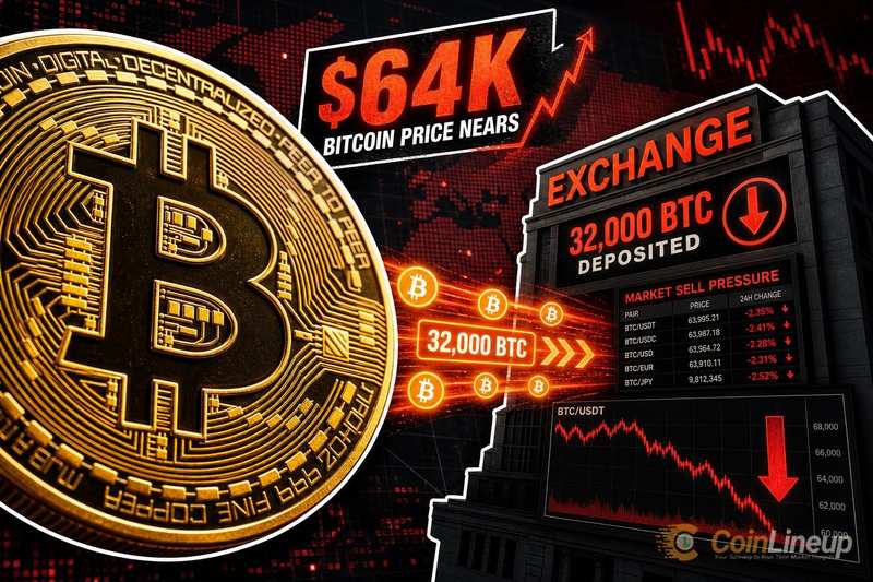 Bitcoin Price Approaches $64,000 as 32,000 BTC Flows to Exchanges