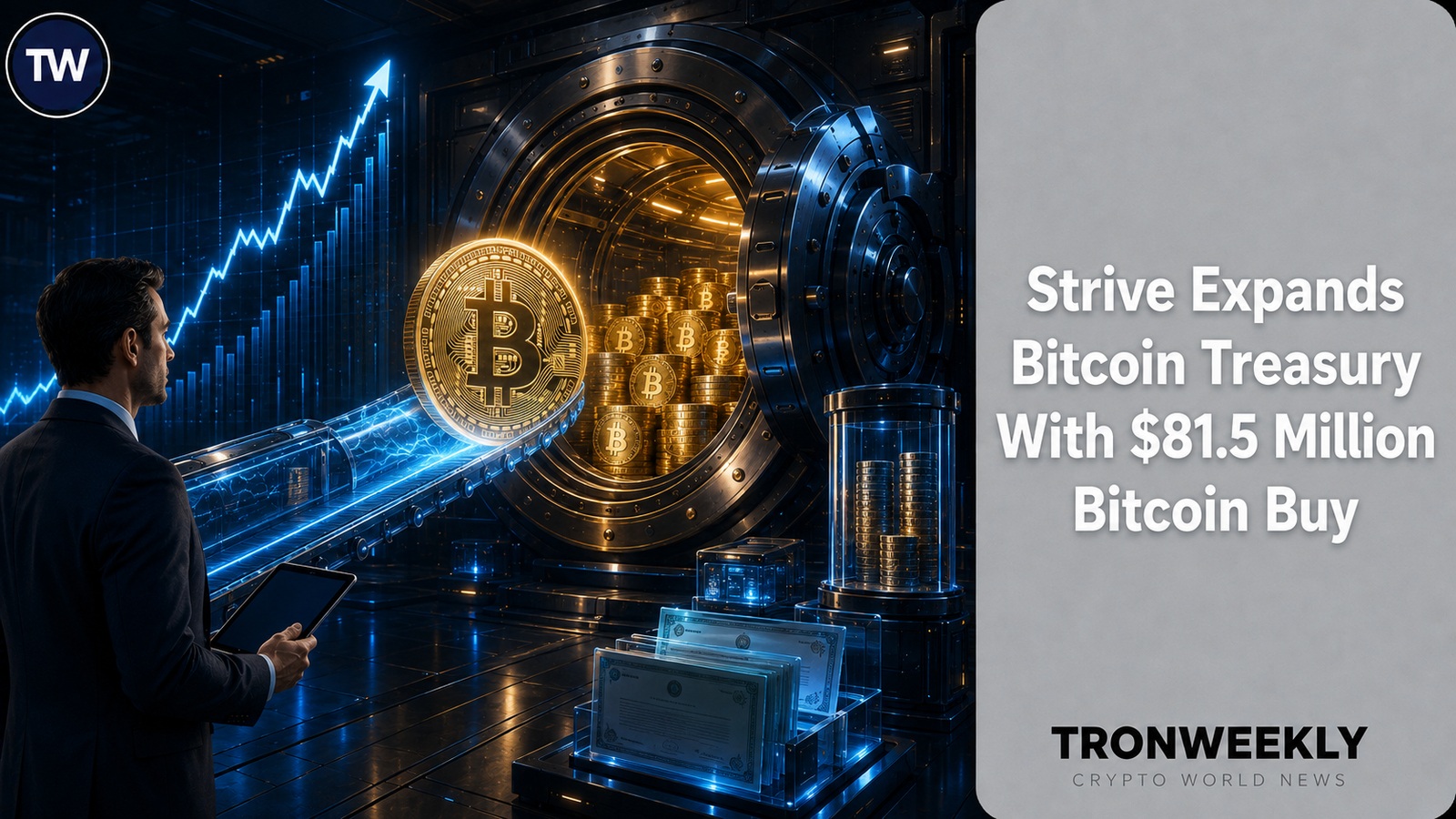 Strive zwiększa rezerwę Bitcoin o 81,5 mln USD, podnosząc stan do 21 356 BTC