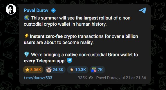 Telegram lancera un portefeuille Gram natif avec des transferts de crypto sans frais