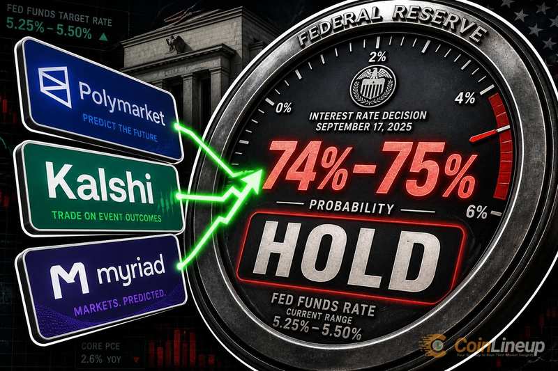 Polymarket, Kalshi et Myriad convergent vers une probabilité de 74 %-75 % que la Fed maintienne ses taux en septembre