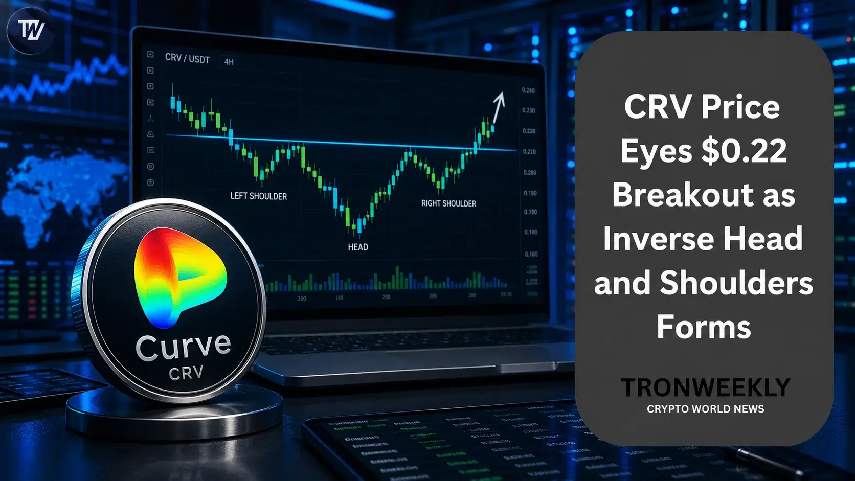 Цена CRV нацелена на пробой $0.22 на фоне формирования перевернутой модели «голова и плечи»
