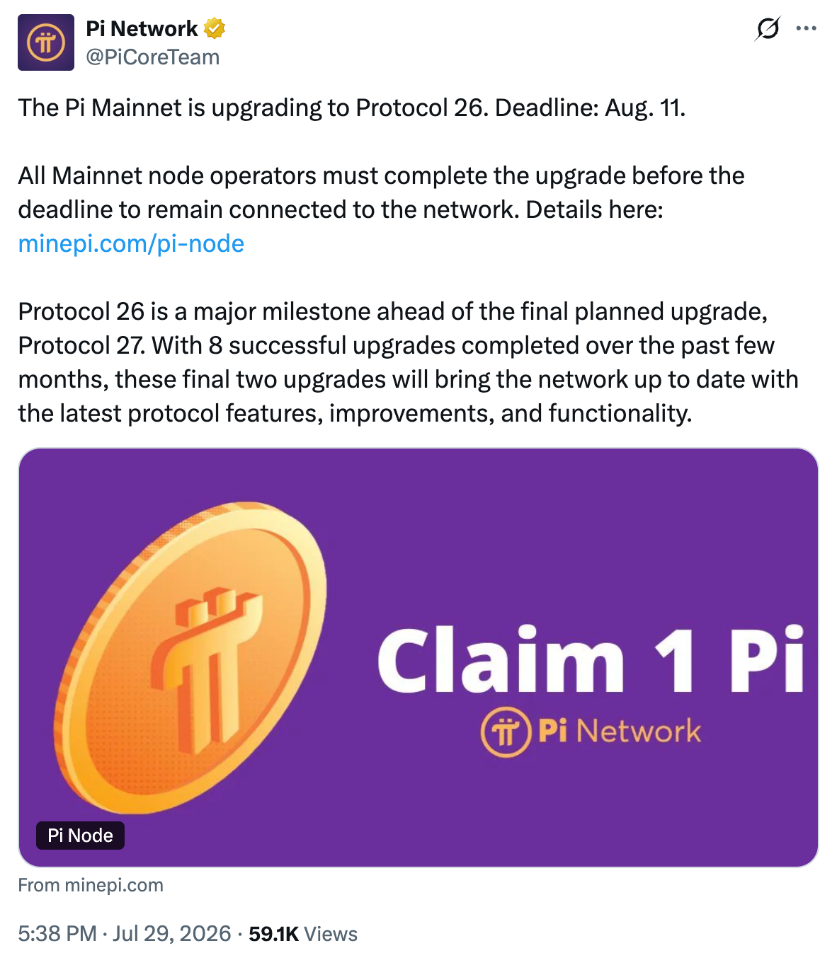 Le cours du Pi Network se redresse à l'approche de l'échéance de la mise à niveau Protocol 26
