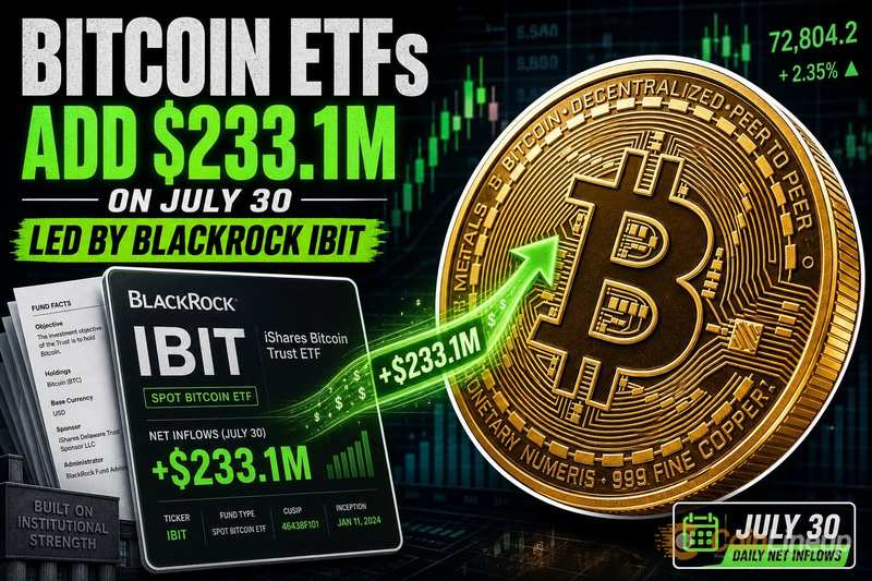 U.S. Spot Bitcoin ETFs Record $233.1 Million in Net Inflows on July 30, Led by BlackRock's IBIT