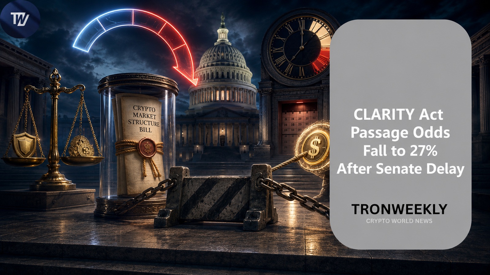 参议院推迟审议,《CLARITY法案》通过概率降至历史新低的27%