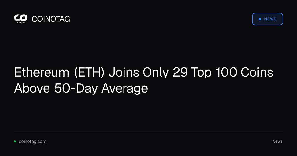 Ethereum rejoint 29 des 100 principales cryptomonnaies au-dessus de la moyenne sur 50 jours