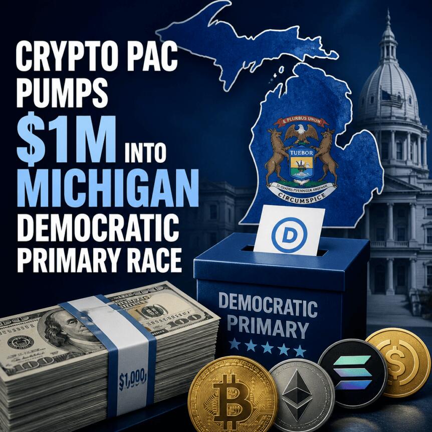 PAC Powiązany z Kryptowalutami Wpłaca Prawie Milion Dolarów do Demokratycznych Prawyborów w Michigan w Ramach Szerszej Kampanii Wielostanowej
