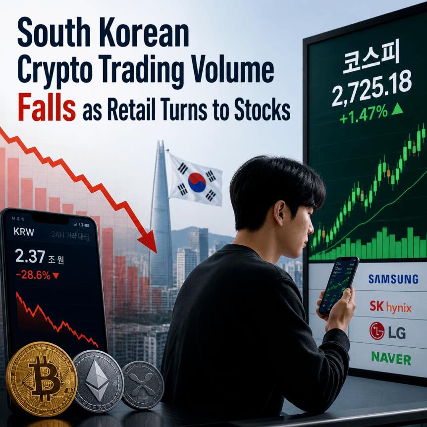 South Korean Crypto Trading Volume Plummets as Retail Investors Turn to Surging Stock Market