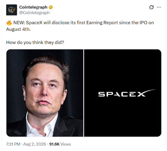 SpaceX опубликует первый отчет о доходах после IPO 4 августа, пока инвесторы ожидают финансовое раскрытие