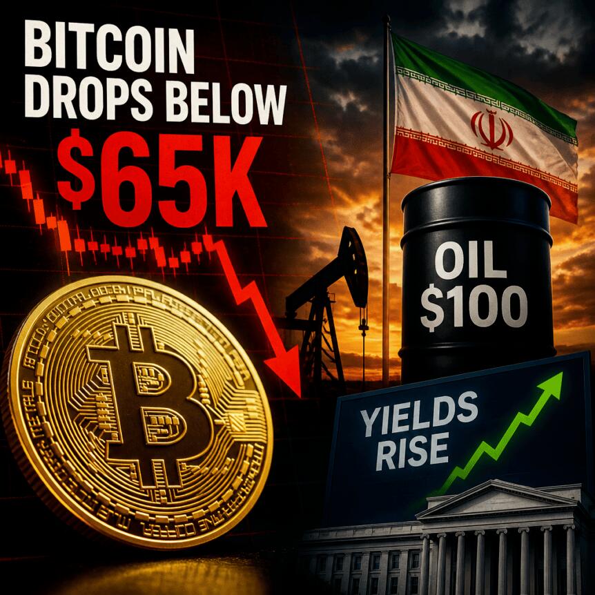 Bitcoin опустился ниже $65,000 на фоне роста нефти и доходностей из-за напряженности между США и Ираном