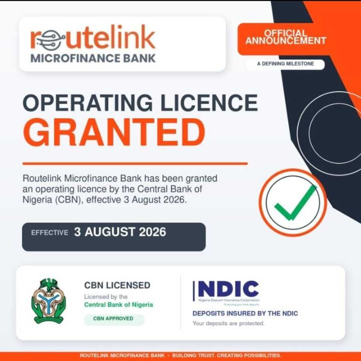 Routelink Group Ottiene la Licenza CBN per Routelink Microfinance Bank