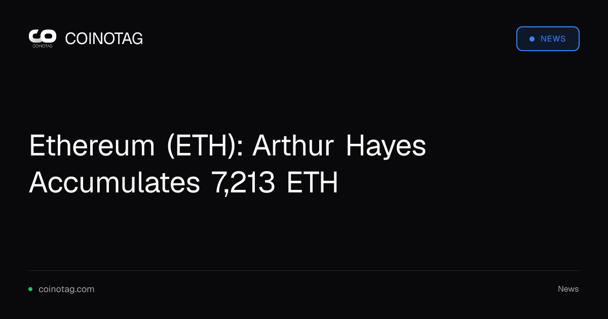 Ethereum se acerca a una resistencia clave mientras Arthur Hayes suma 3,298 ETH