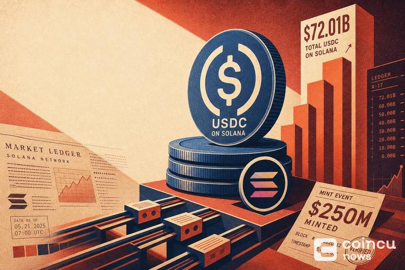 USDC на Solana достиг сообщаемого объема выпуска $72,01 млрд за 2026 год после минта на $250 млн