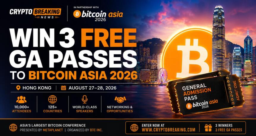 Розыгрыш CryptoBreaking: выиграйте 3 бесплатных билета General Admission на Bitcoin Asia 2026 в Гонконге