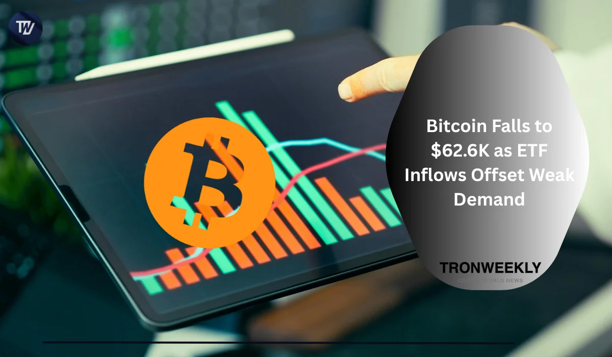 Bitcoin Falls to $62.6K as ETF Inflows Offset Weak Demand