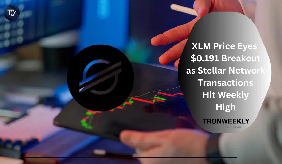 El precio de XLM apunta a una ruptura hacia $0.191 mientras las transacciones de la red Stellar alcanzan un máximo semanal