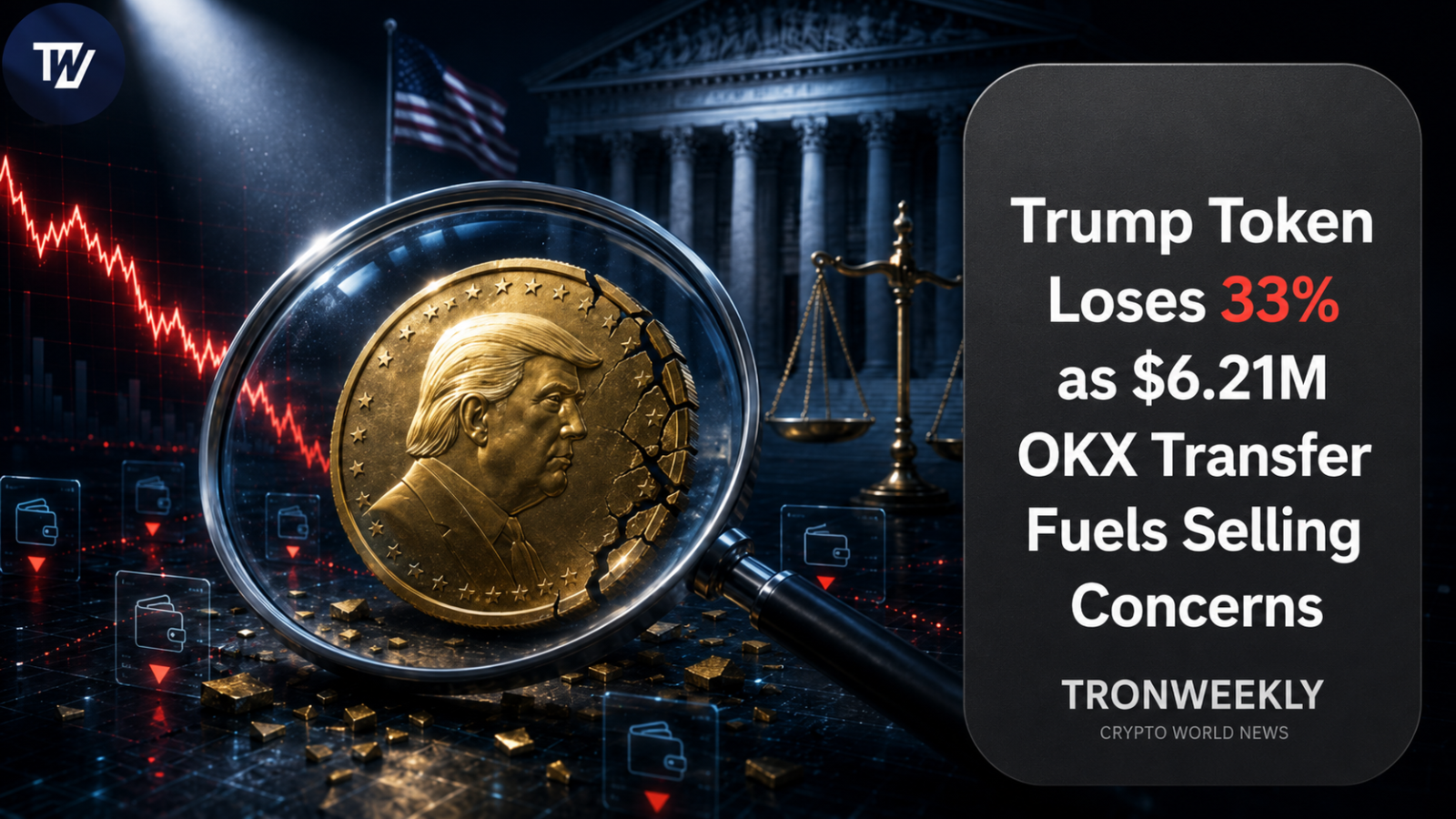 Il Trump Token perde il 33% dopo un trasferimento da 6,21 milioni di dollari su OKX che alimenta timori di vendita