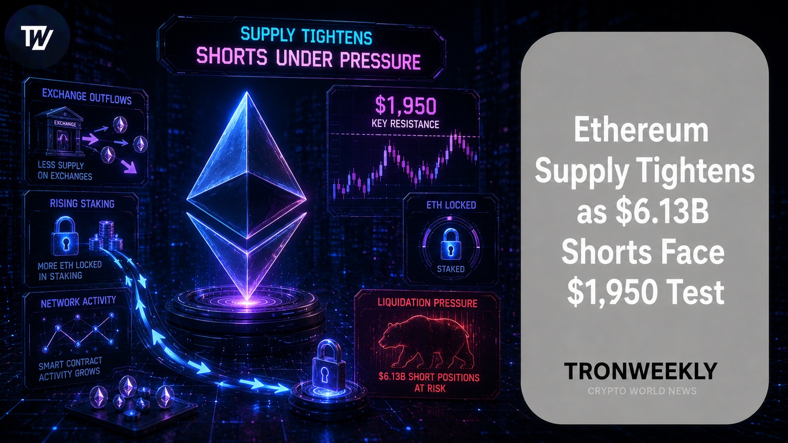 Ethereum Supply Tightens as $6.13B in Short Positions Face $1,950 Resistance Test