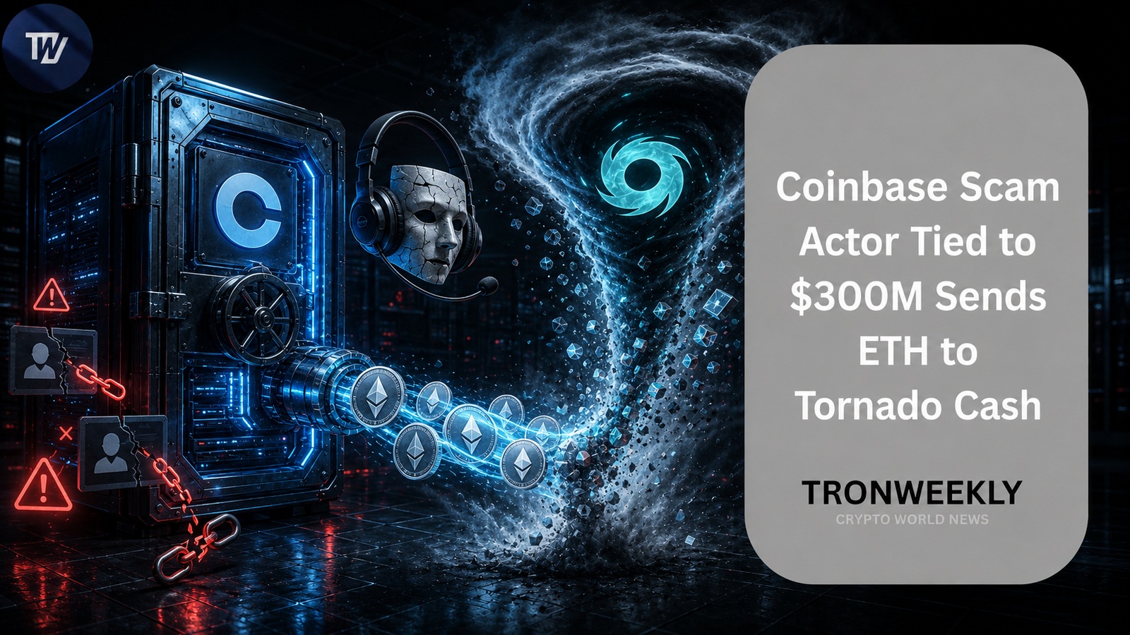 報告損失3億ドル超と関連するCoinbase詐欺の脅威アクター、ETHをTornado Cashへ送金