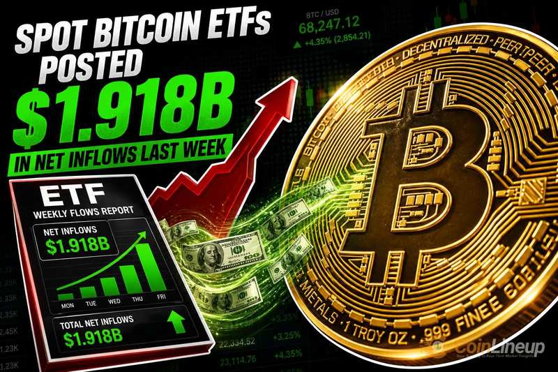Amerykańskie spot Bitcoin ETF odnotowały w ubiegłym tygodniu wpływy netto na poziomie 1,918 mld USD