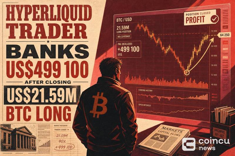 Трейдер Hyperliquid зафиксировал прибыль US$499,100 после закрытия лонга по Bitcoin на US$21.59M