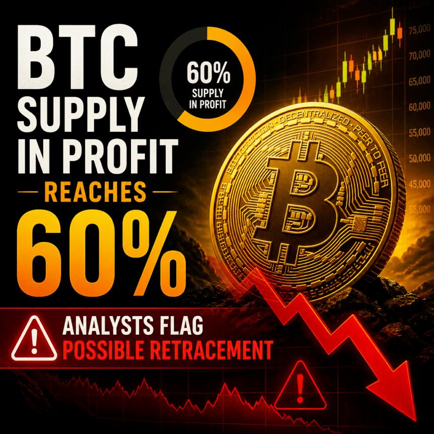 La quota di Bitcoin in profitto raggiunge il 57,5%, ma il quadro di CryptoQuant richiede ancora conferme