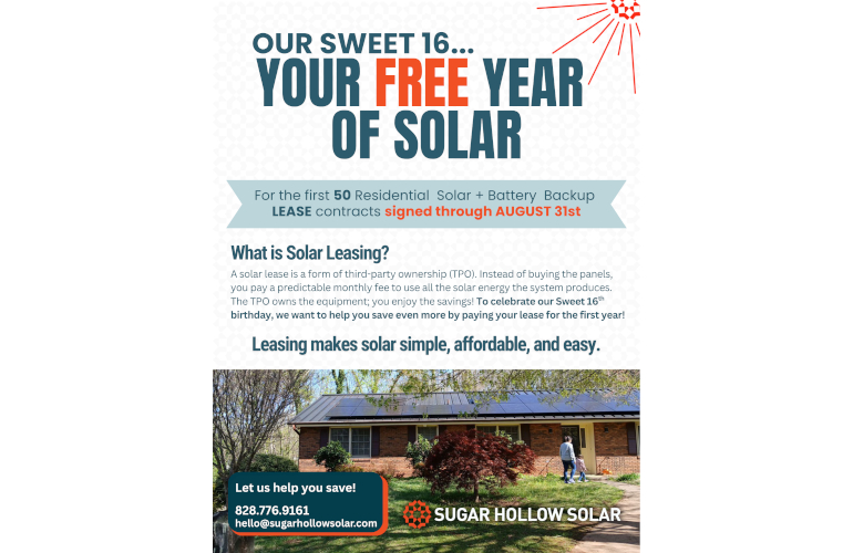 Sugar Hollow Solar отмечает 16-летие акцией с оплатой лизинговых платежей