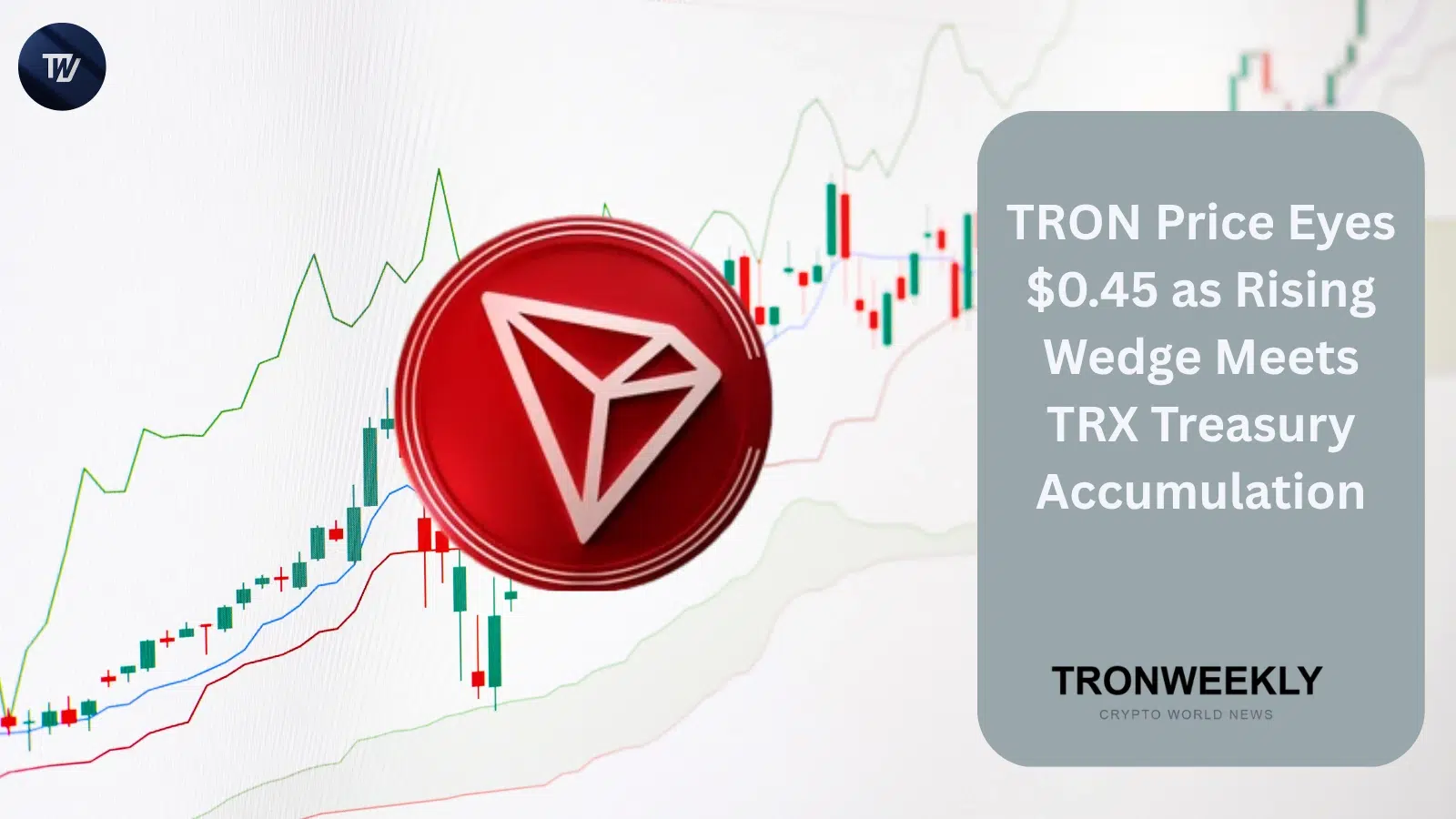 TRON celuje w 0,45 USD, gdy klin rosnący sygnalizuje ostrożność, a Tron Inc. dokłada 146 214 TRX do rezerw