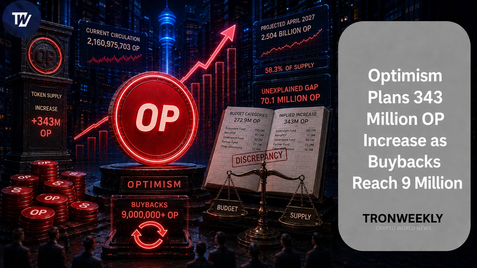 Optimism прогнозирует объём циркулирующего предложения в 2,504 млрд OP к апрелю 2027 года на фоне расхождений в бюджете