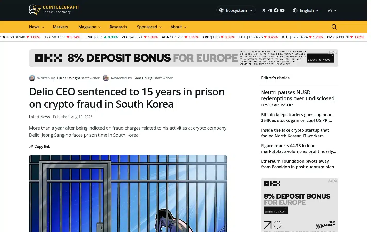 El director ejecutivo de Delio, Jeong Sang-ho, condenado a 15 años en un caso de fraude cripto en Corea del Sur