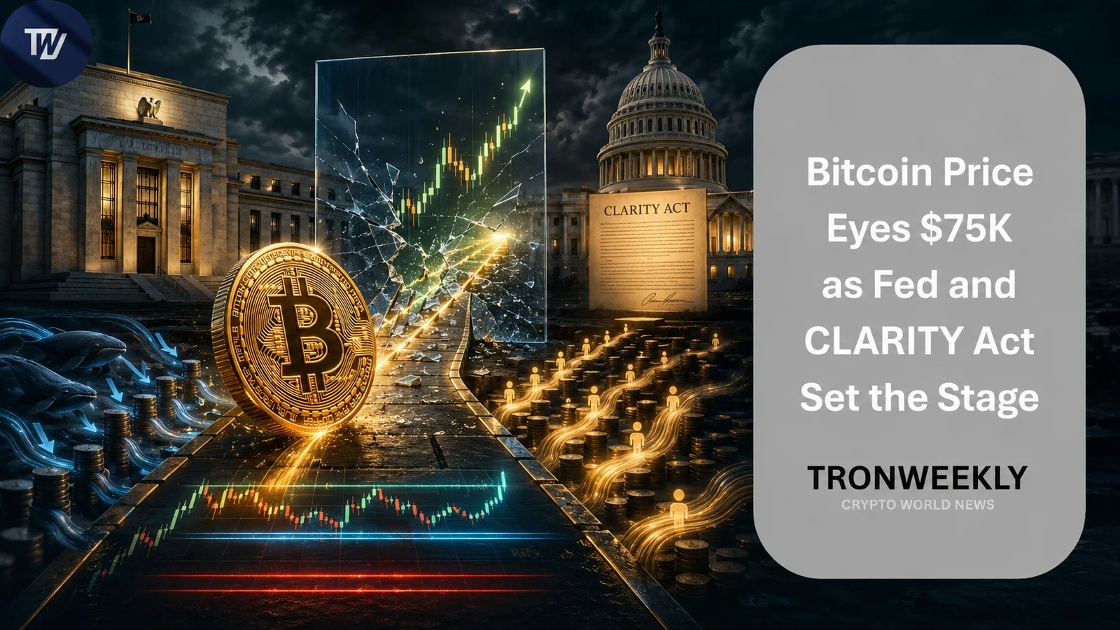随着美联储会议与 CLARITY 法案引发关注,比特币瞄准 $75,000