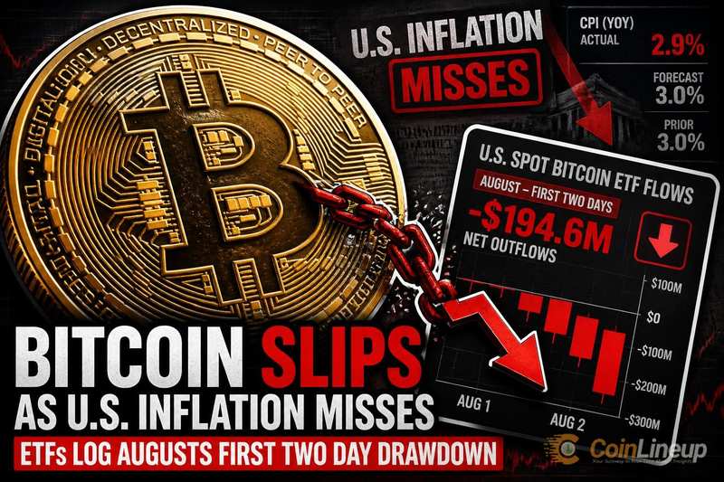 Bitcoin zakt terwijl Amerikaanse inflatiecijfers geen koerswinst aanjagen; ETF's boeken eerste tweedaagse terugval in augustus